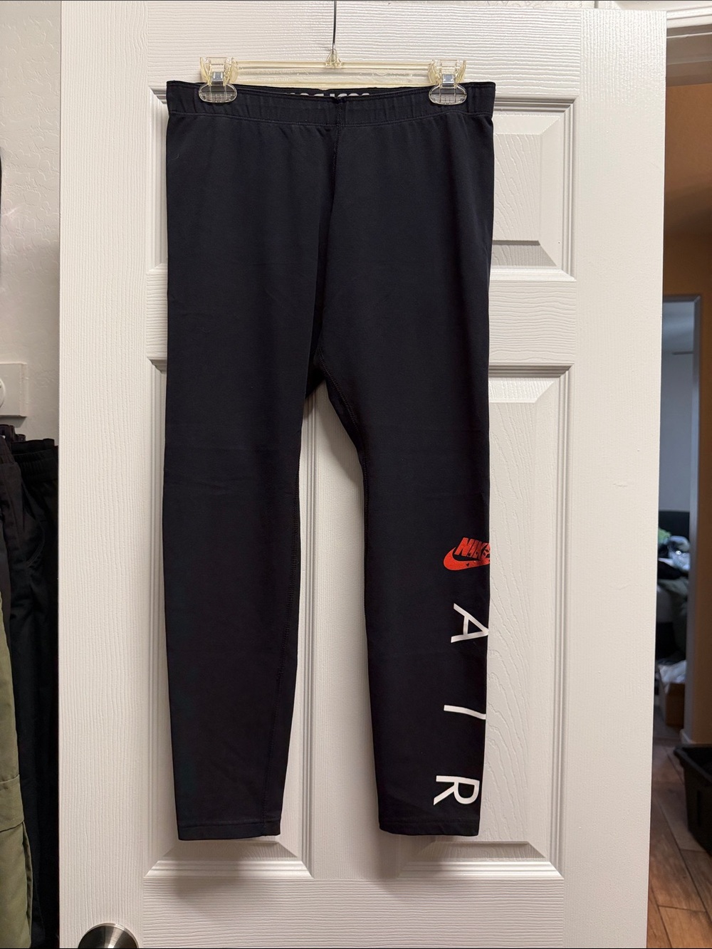 Nike Black womens  Leggings with Red Swoosh and White AIR